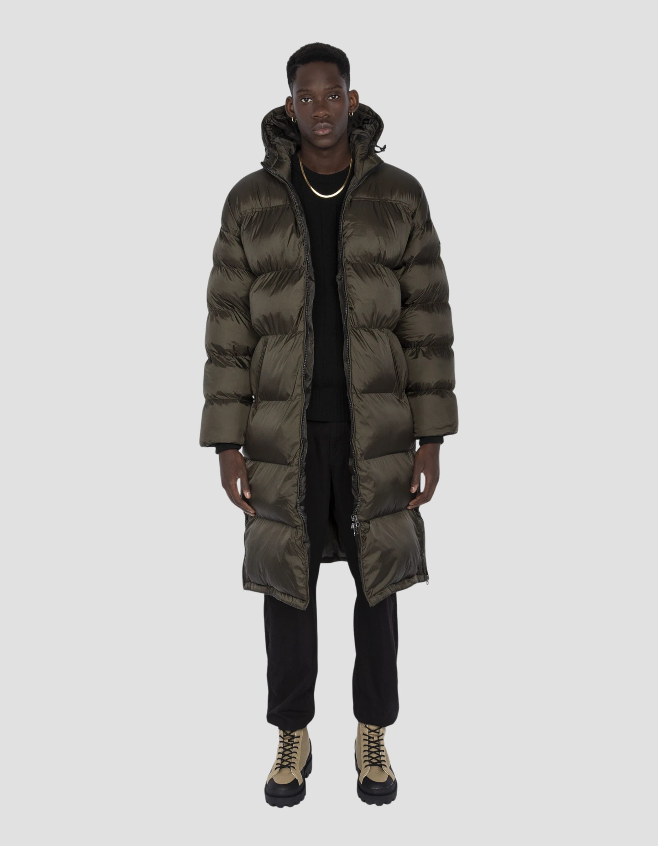 Extra lange Kapuze -Khaki -Jacke-1