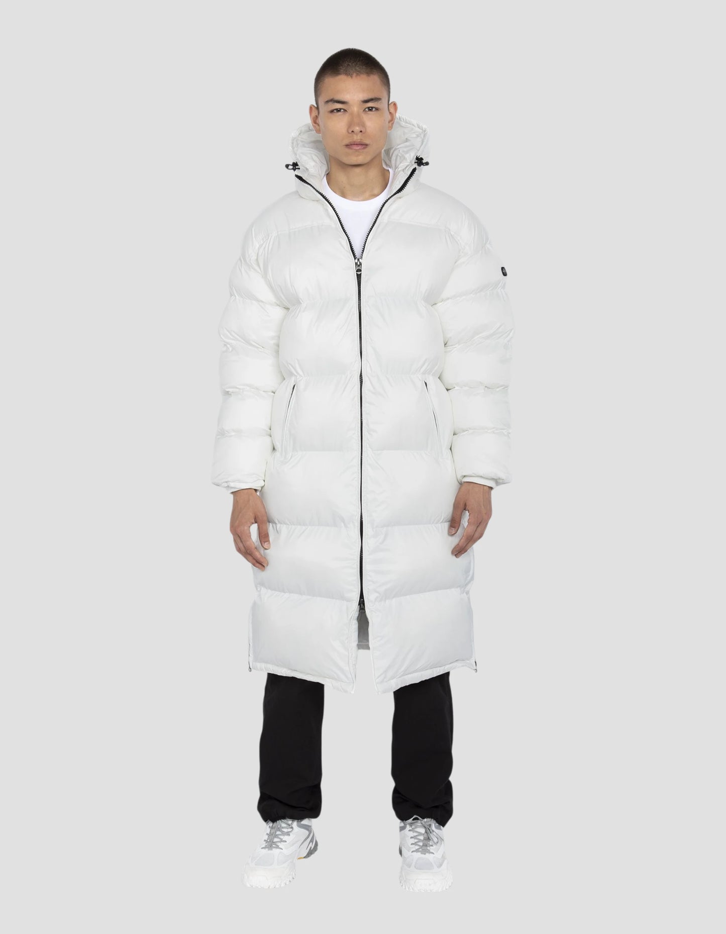 Extra lange Kapuze -Weiß -Down -Jacke