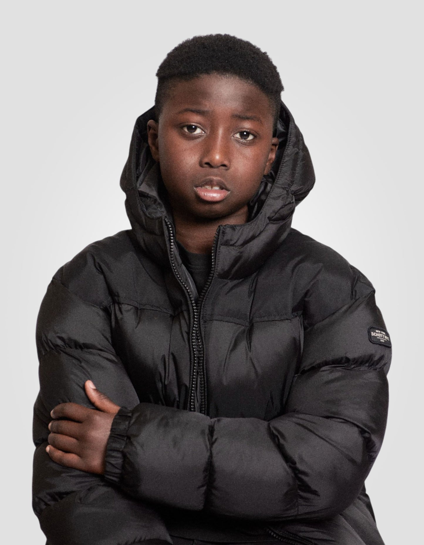 Extra long hooded black down jacket 2190MAXB Schott NYC®