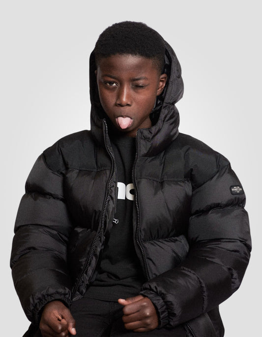 Extra lange mit Kapuze -Schwarz -Down -Jacke