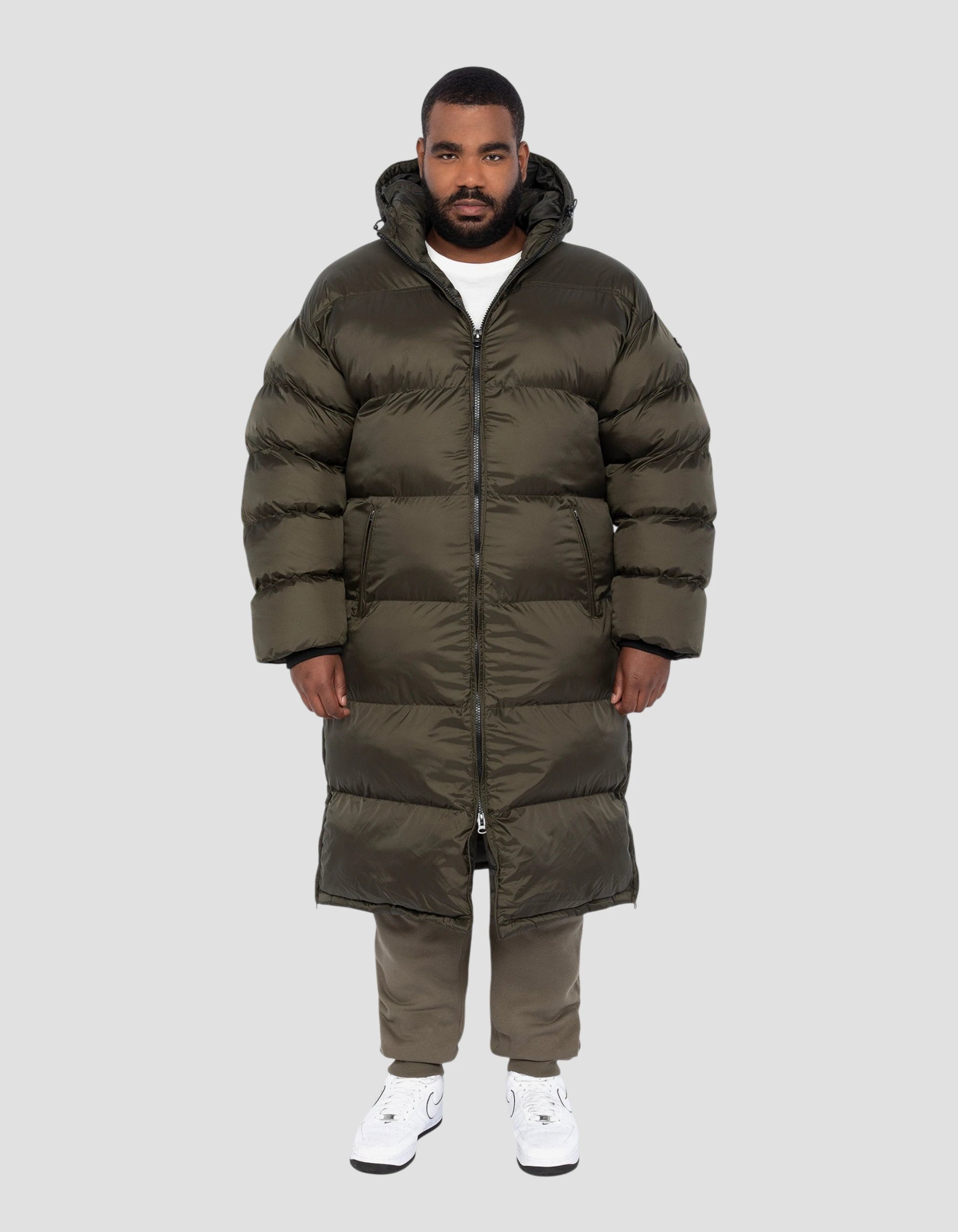 Giacca kaki con cappuccio extra lungo, grandi dimensioni-1