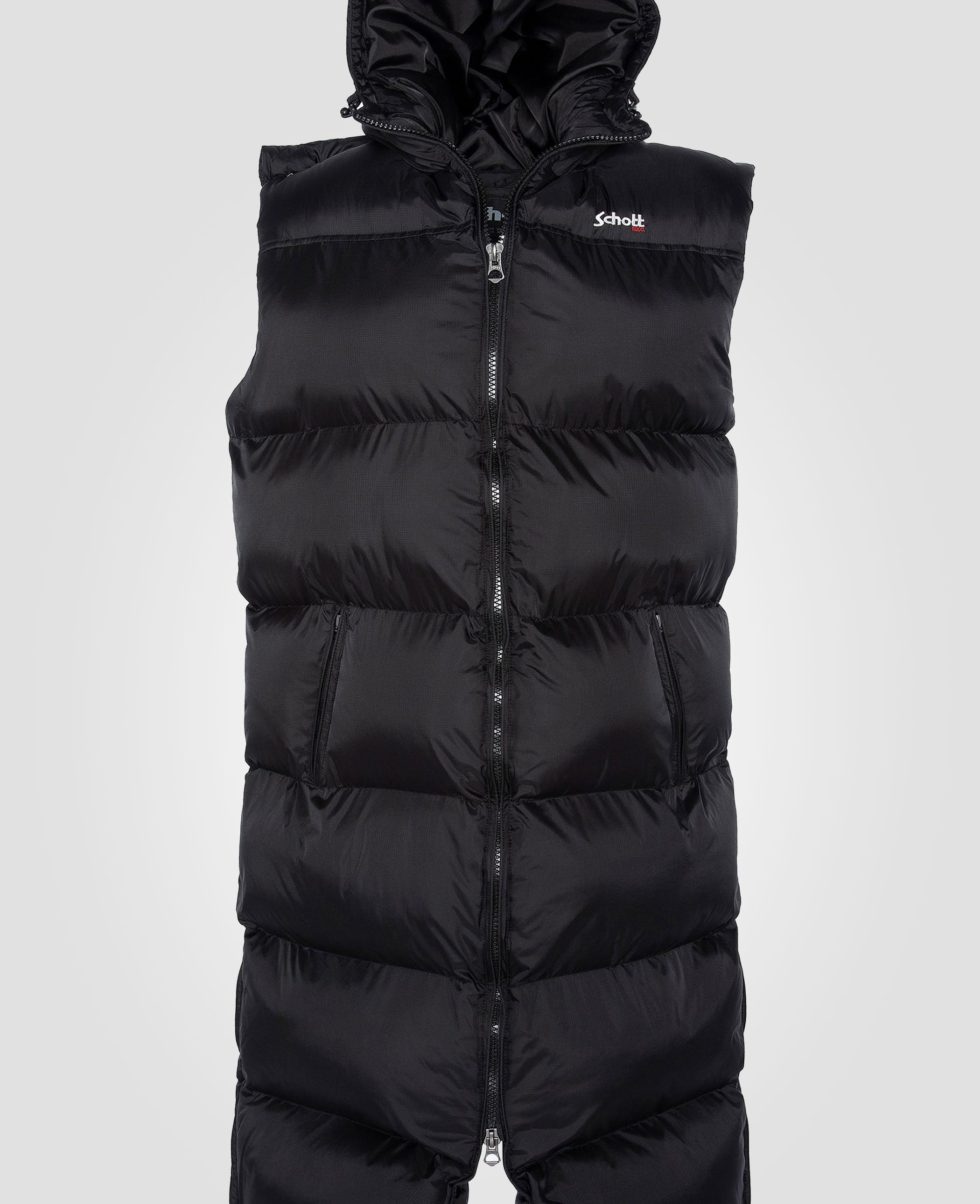 Giacca nera extra lunga con cappuccio senza maniche-2