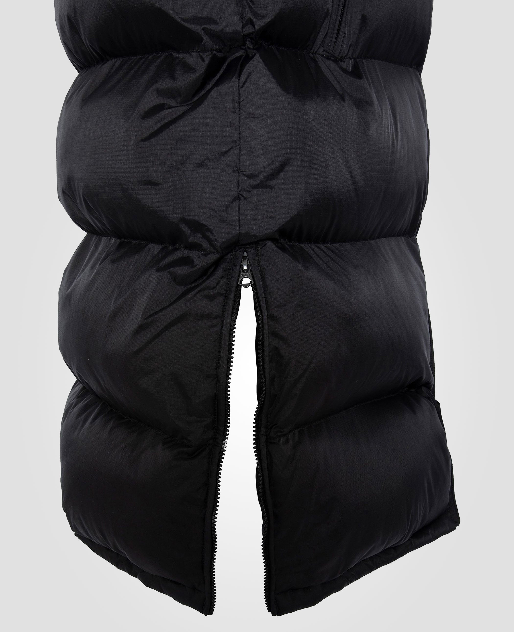 Giacca nera extra lunga con cappuccio senza maniche-7