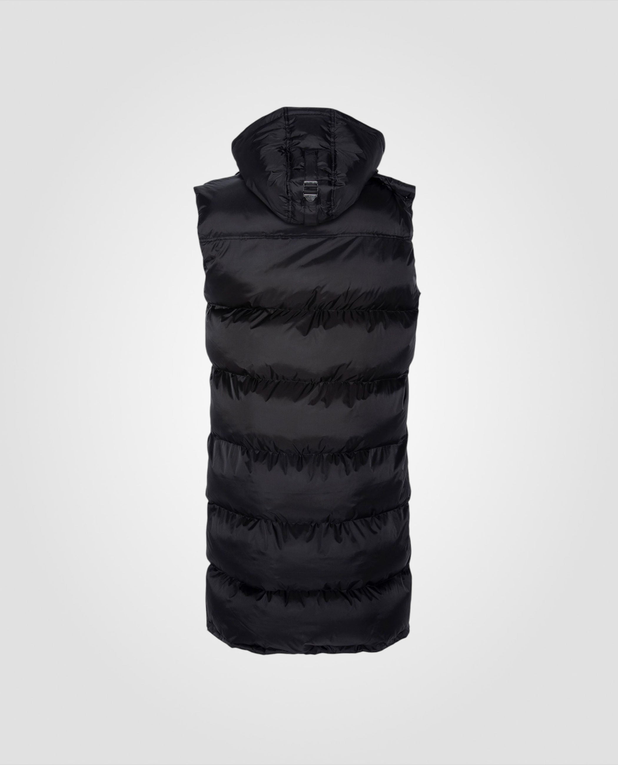 Giacca nera extra lunga con cappuccio senza maniche-8