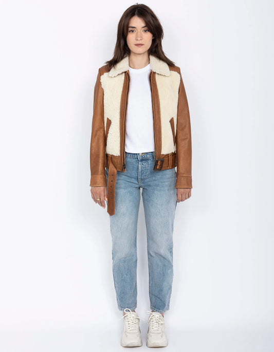 Blouson pilote bi-matière mythique USA, cuir de mouton