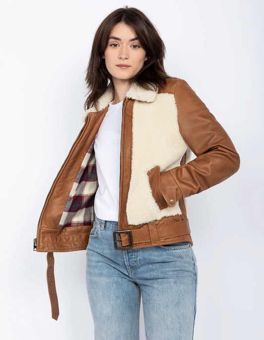 Blouson pilote bi-matière mythique USA, cuir de mouton