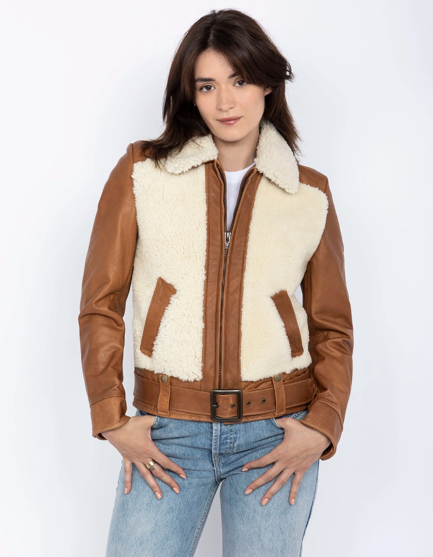 Chaqueta de piloto bimaterial Legendary USA, piel de oveja