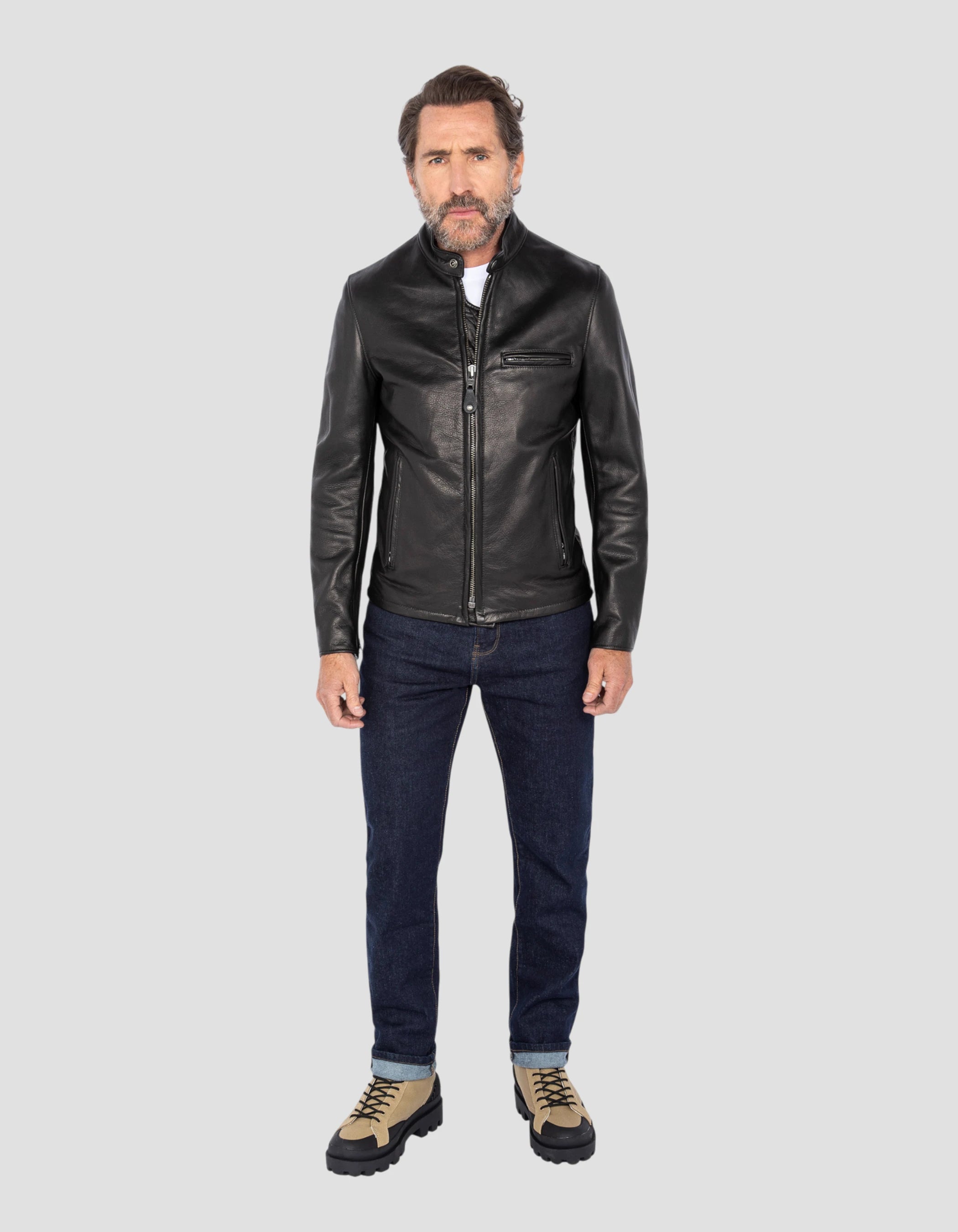 Blouson motard noir mythique USA, cuir de vachette-1