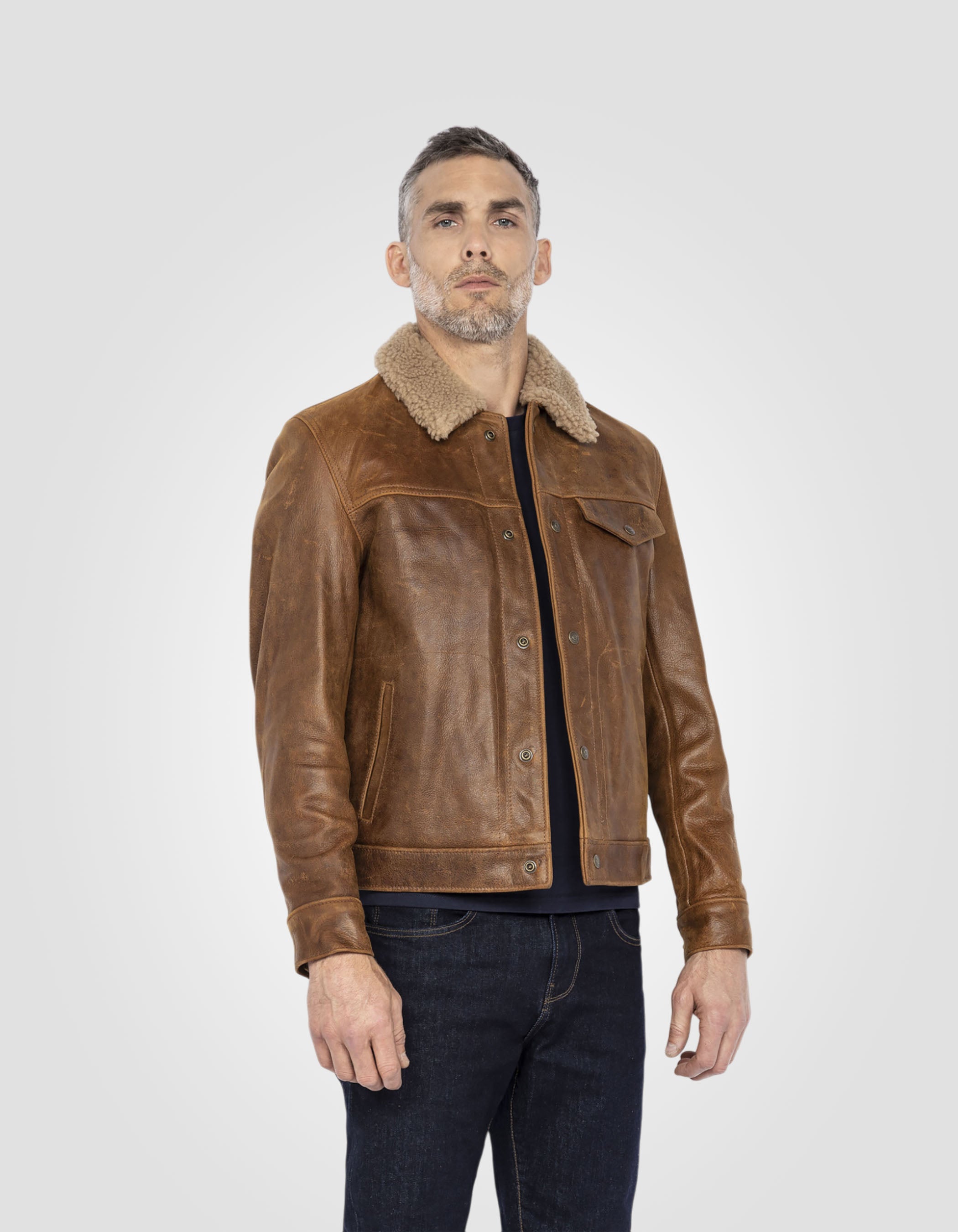Chaqueta De Piel Auténtica De Oveja Para Hombre - Estilo Reefer Con Botones, Corte Clásico Y Cuatro Bolsillos