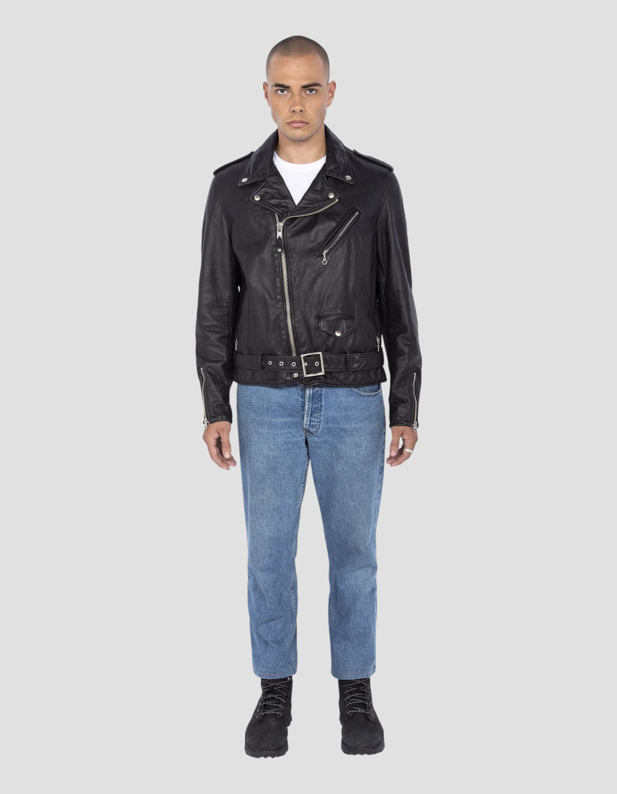 Giacca vintage vintage vintage nera vintage, cuoio in pelle di mucca-1