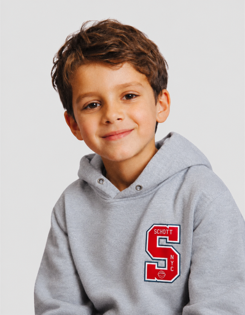Sudadera gris jaspeado con capucha y estampado-1
