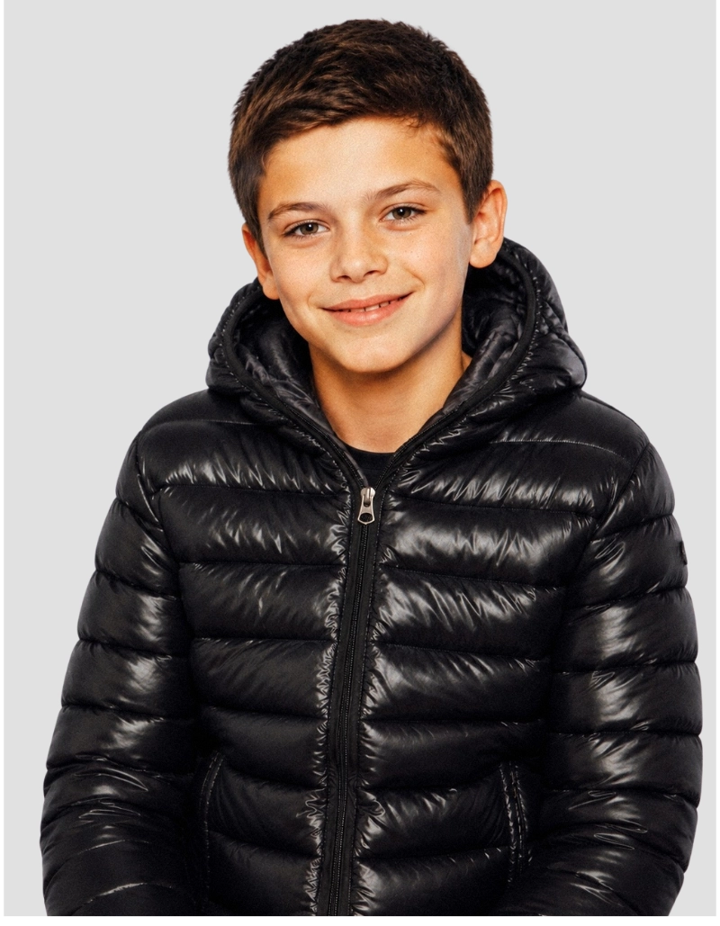 Doudoune shiny noire à capuche enfant
