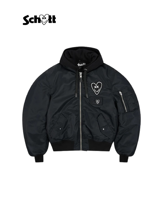 Schott NYC® x Eleven Paris unisex black zip hooded bomber jacket