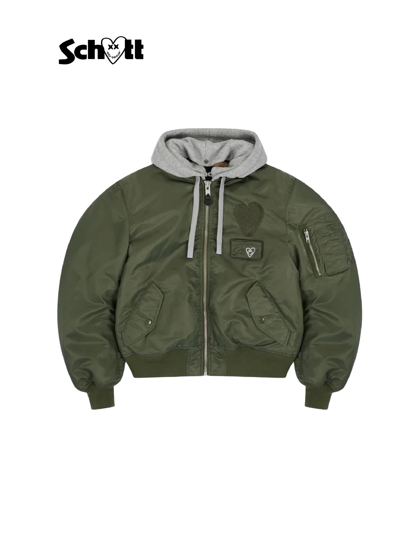 Bombardiere kaki salvia mista Zippato con Schott Nyc® X undici Parigi Cappuccio