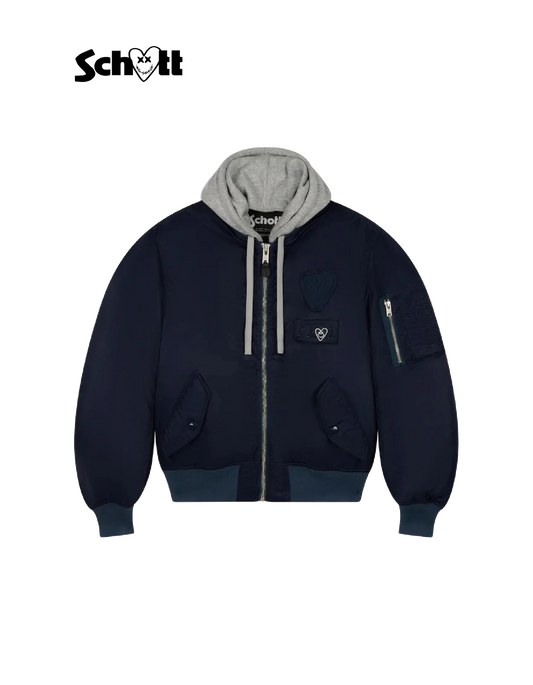 Schott NYC® x Eleven Paris unisex black zip hooded bomber jacket