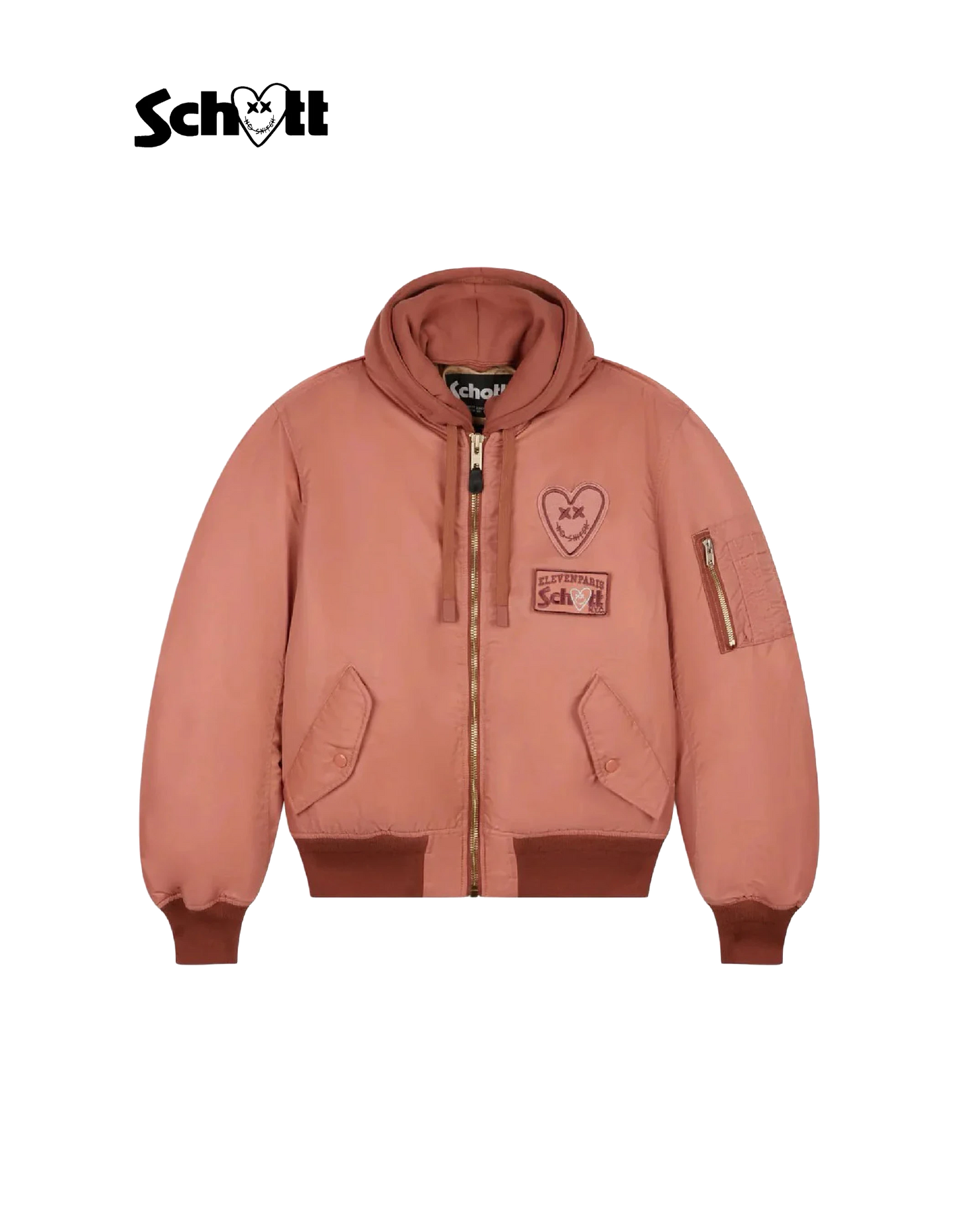 Bomber mixte rose zippé à capuche Schott NYC® x Eleven Paris