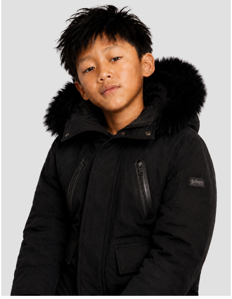 Blouson noir urban à capuche enfant