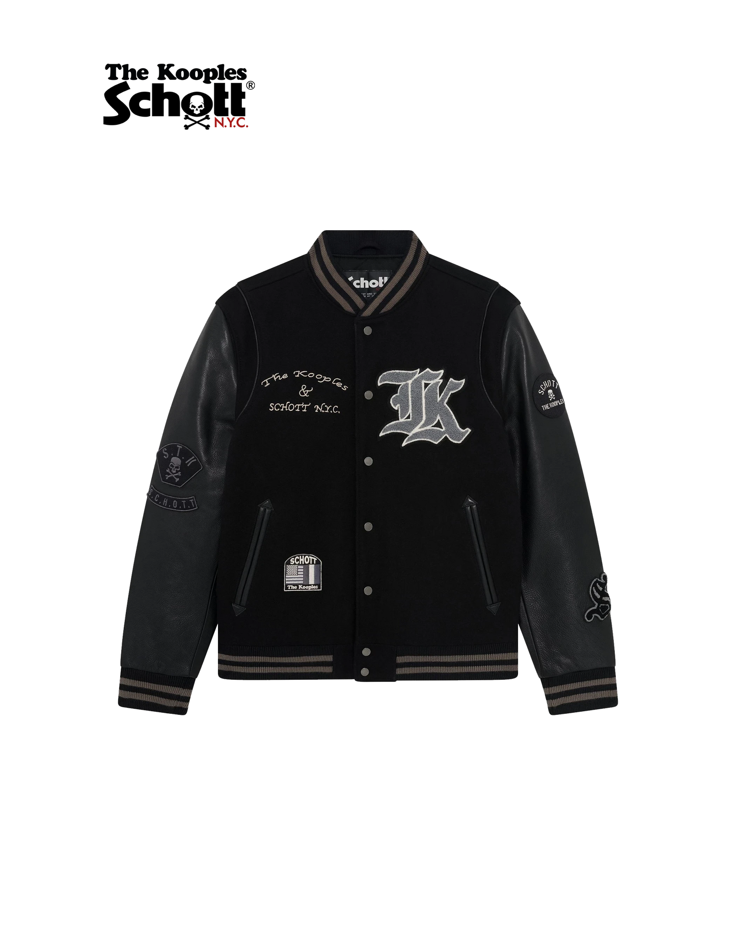 Giacca varsity in pelle maschile nera Schott Nyc® X The Kooples