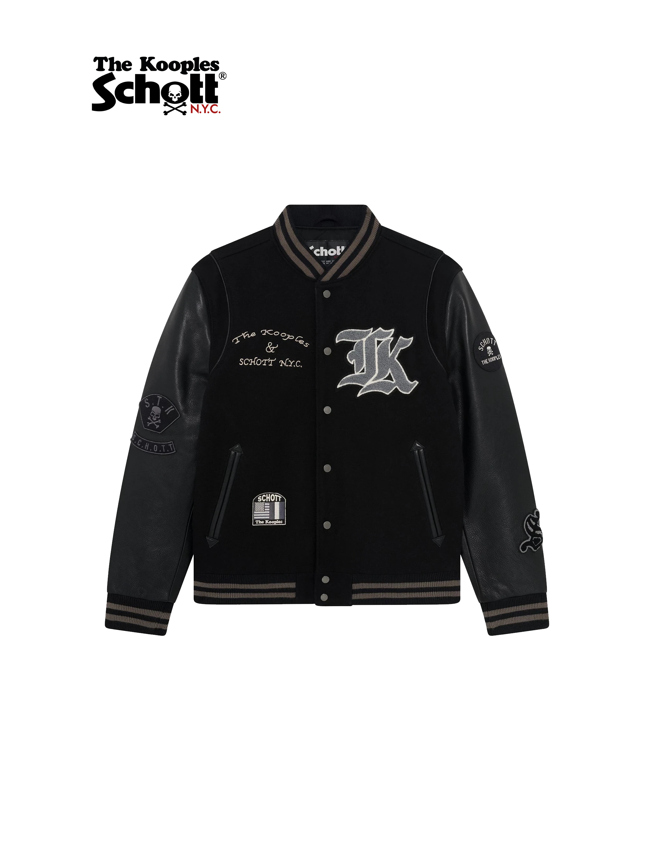 Giacca varsity in pelle maschile nera Schott Nyc® X The Kooples-1