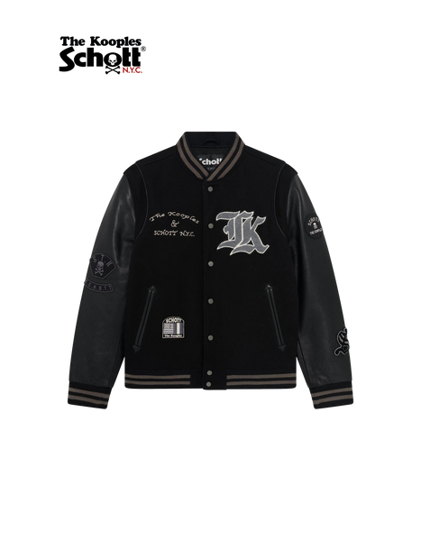Schott NYC® x The Kooples black leather women's varsity jacket