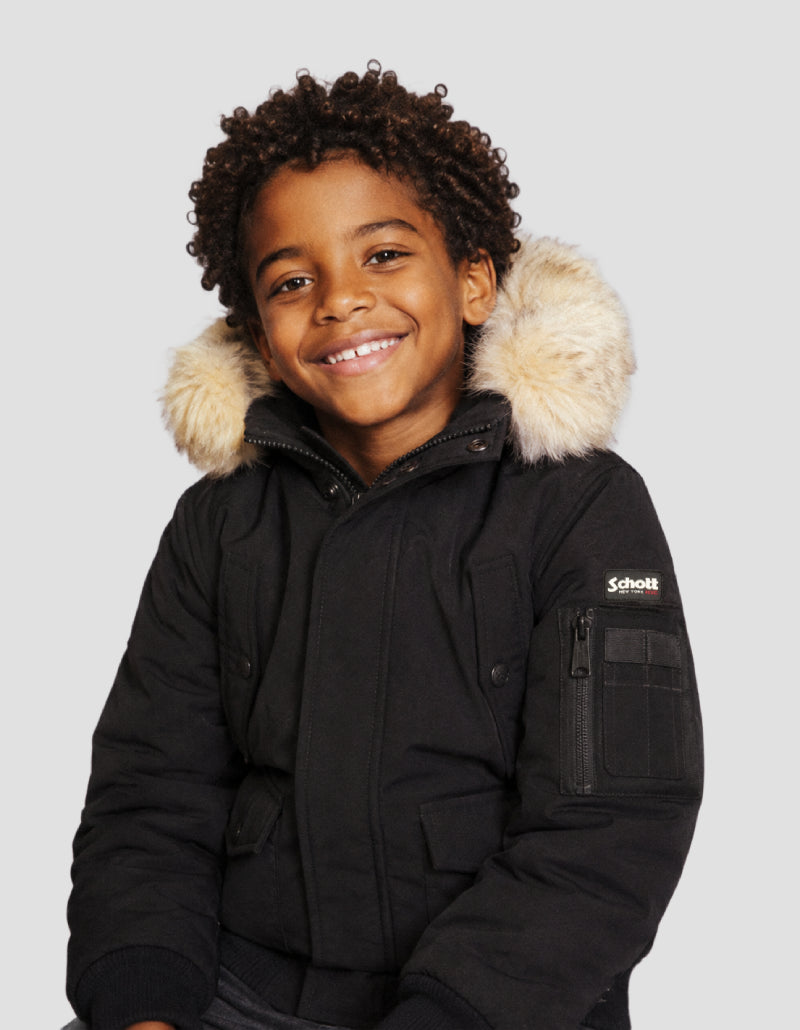 Blouson à capuche noir avec fausse fourrure amovible enfant-1