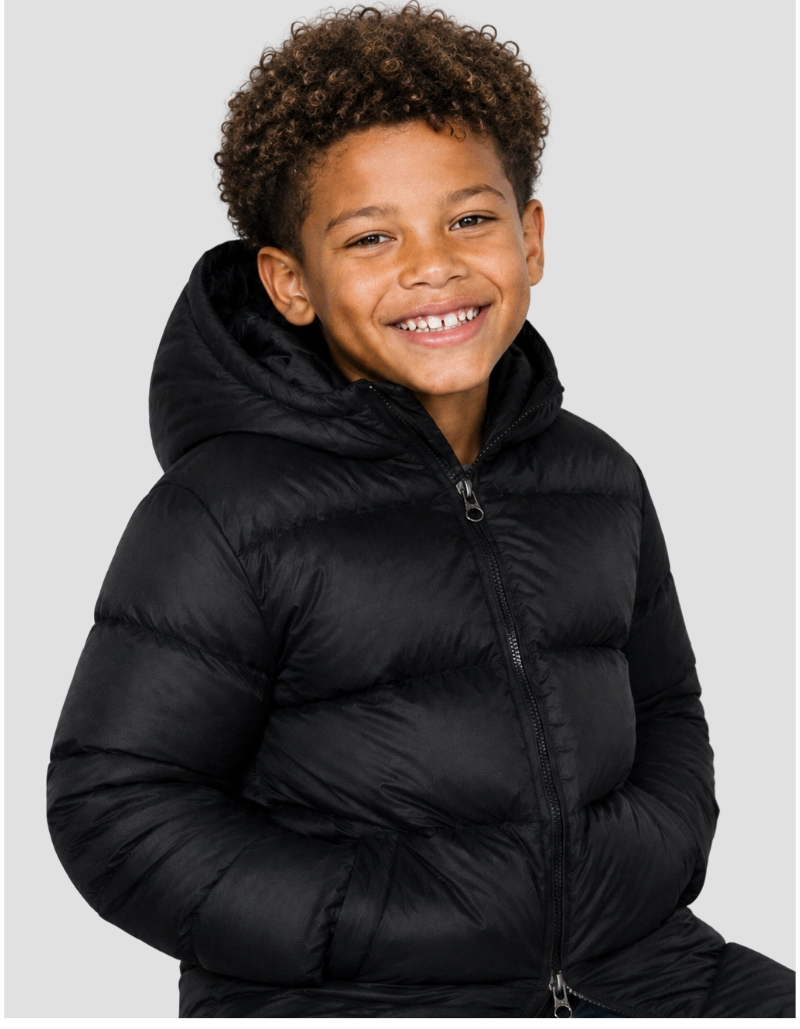 Doudoune longue noire à capuche enfant-1