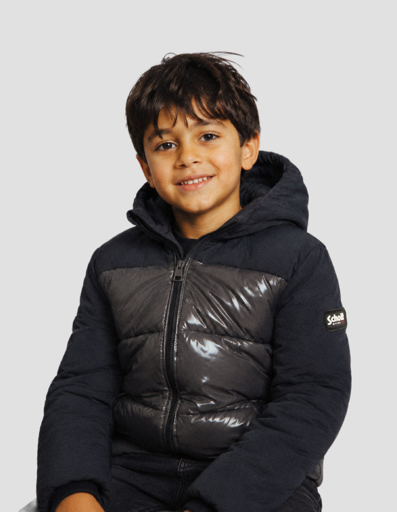 Blouson à capuche anthracite bi-matière enfant