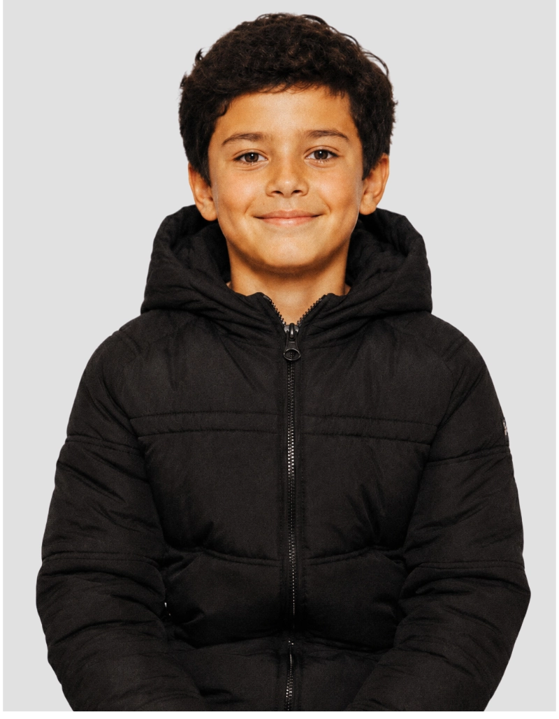 Doudoune noire à capuche doublée sherpa enfant-1