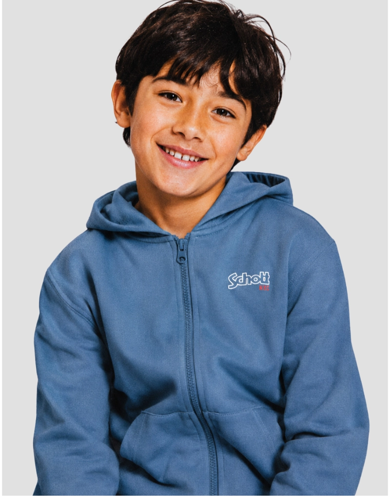 Sweatshirt zippé bleu jean à capuche enfant