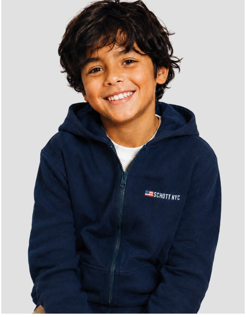 Con cappuccio zippato blu navy per bambini-1