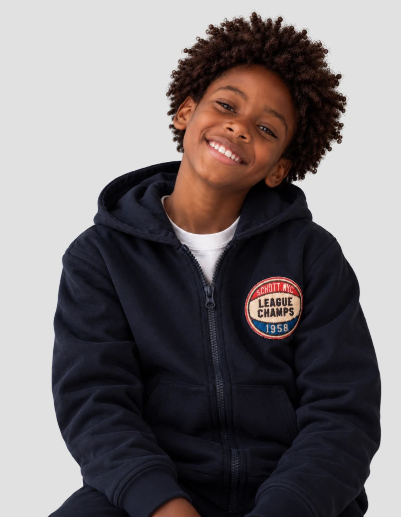 Felpa con cappuccio e zip blu navy da bambino