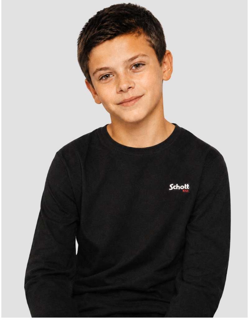 T-shirt manches longues noir brodé enfant
