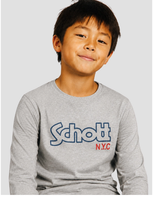 T-shirt stampato grigio maniche lunghe in scatola