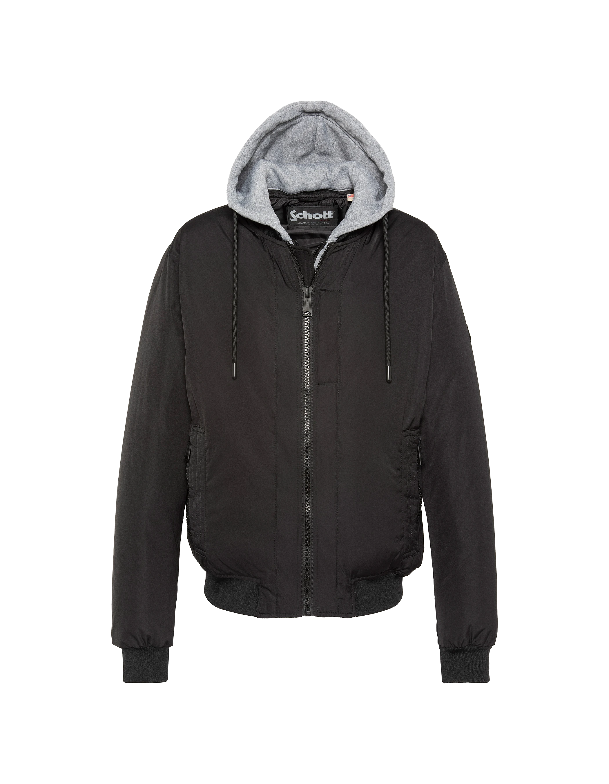 Giacca nera con cappuccio con plastron rimovibile-2