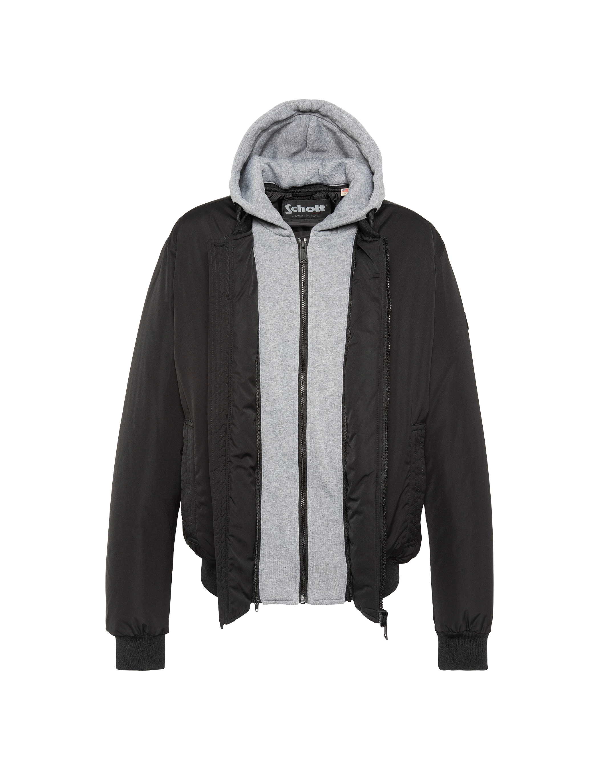 Giacca nera con cappuccio con plastron rimovibile-5