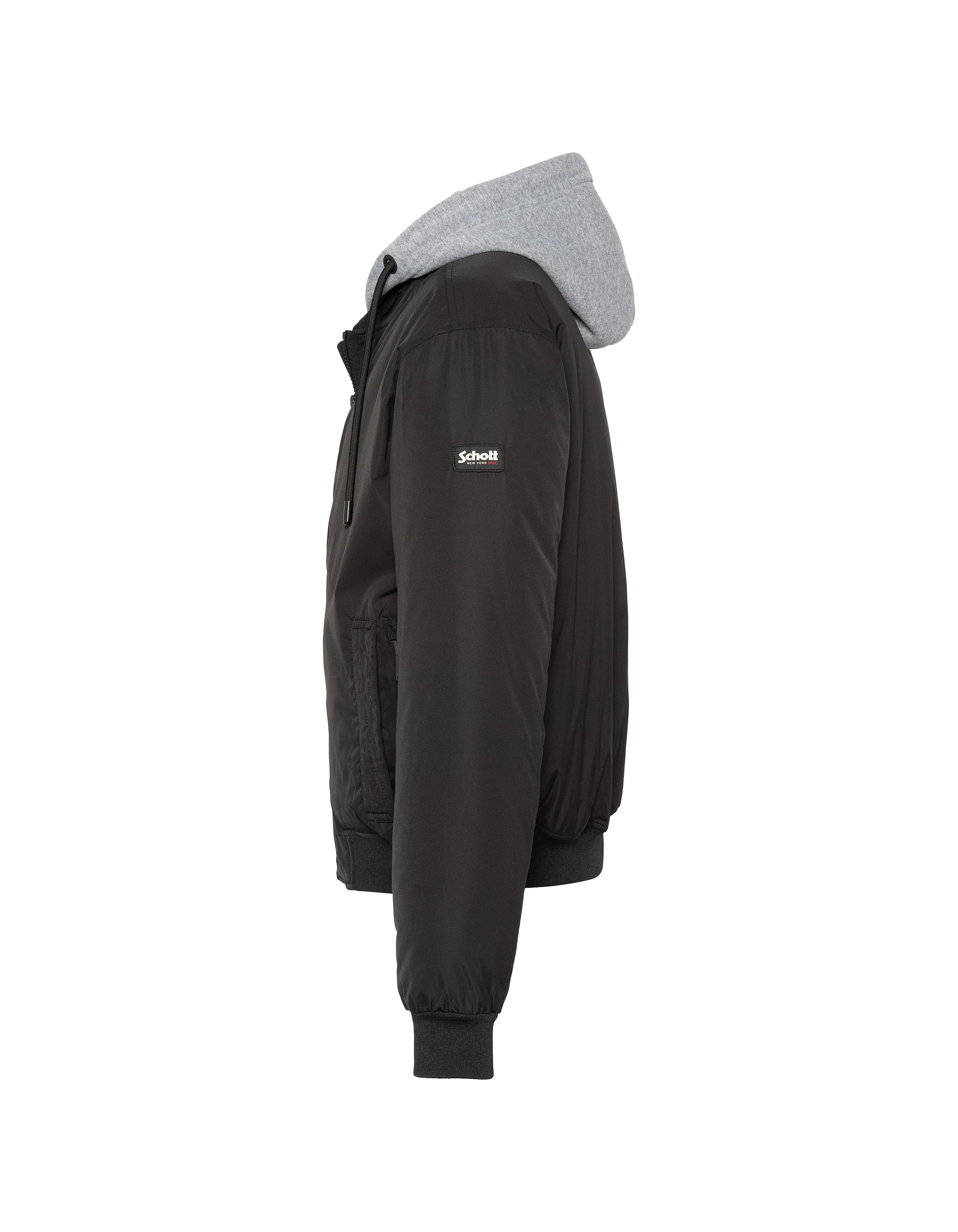 Giacca nera con cappuccio con plastron rimovibile-7