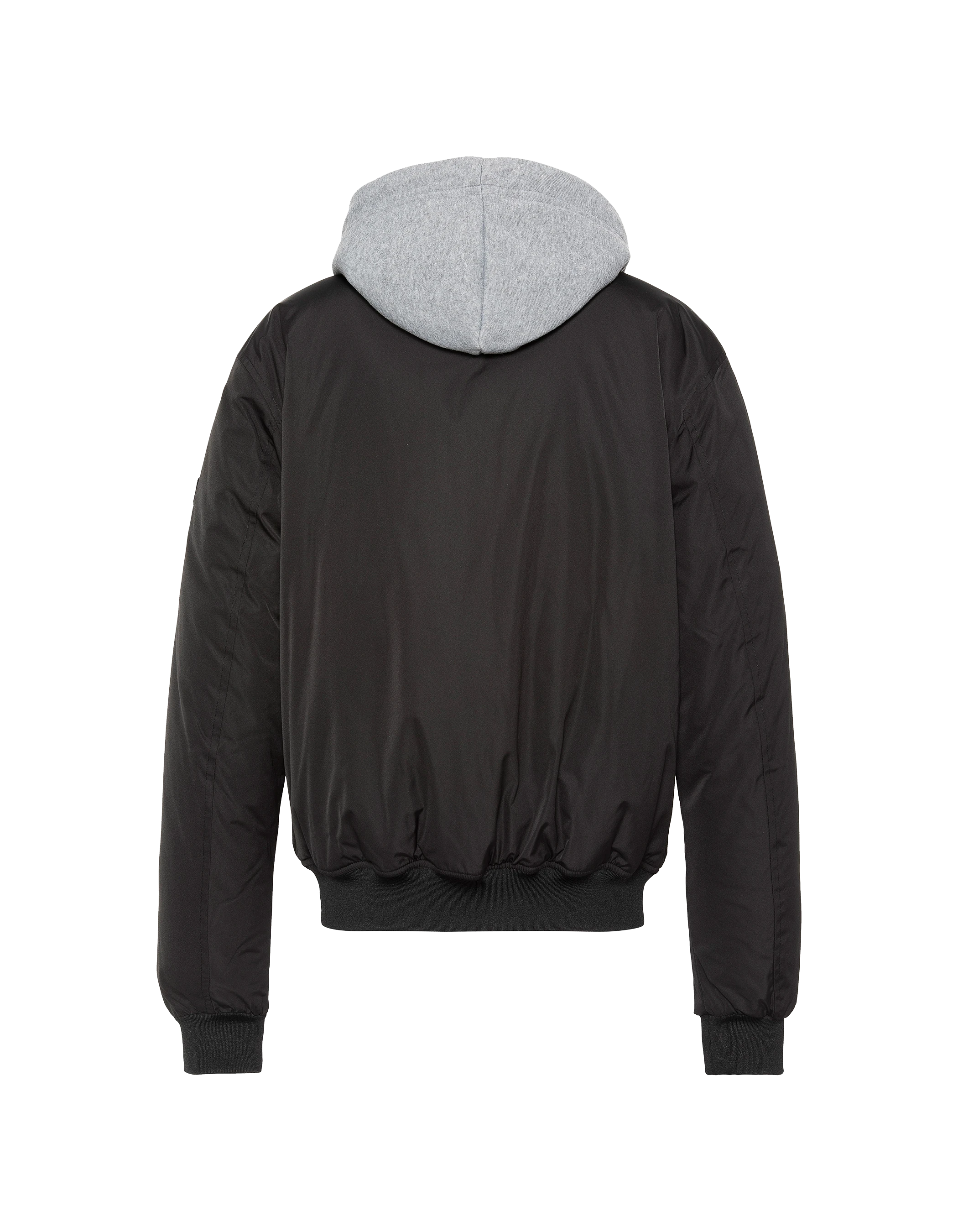 Giacca nera con cappuccio con plastron rimovibile-8