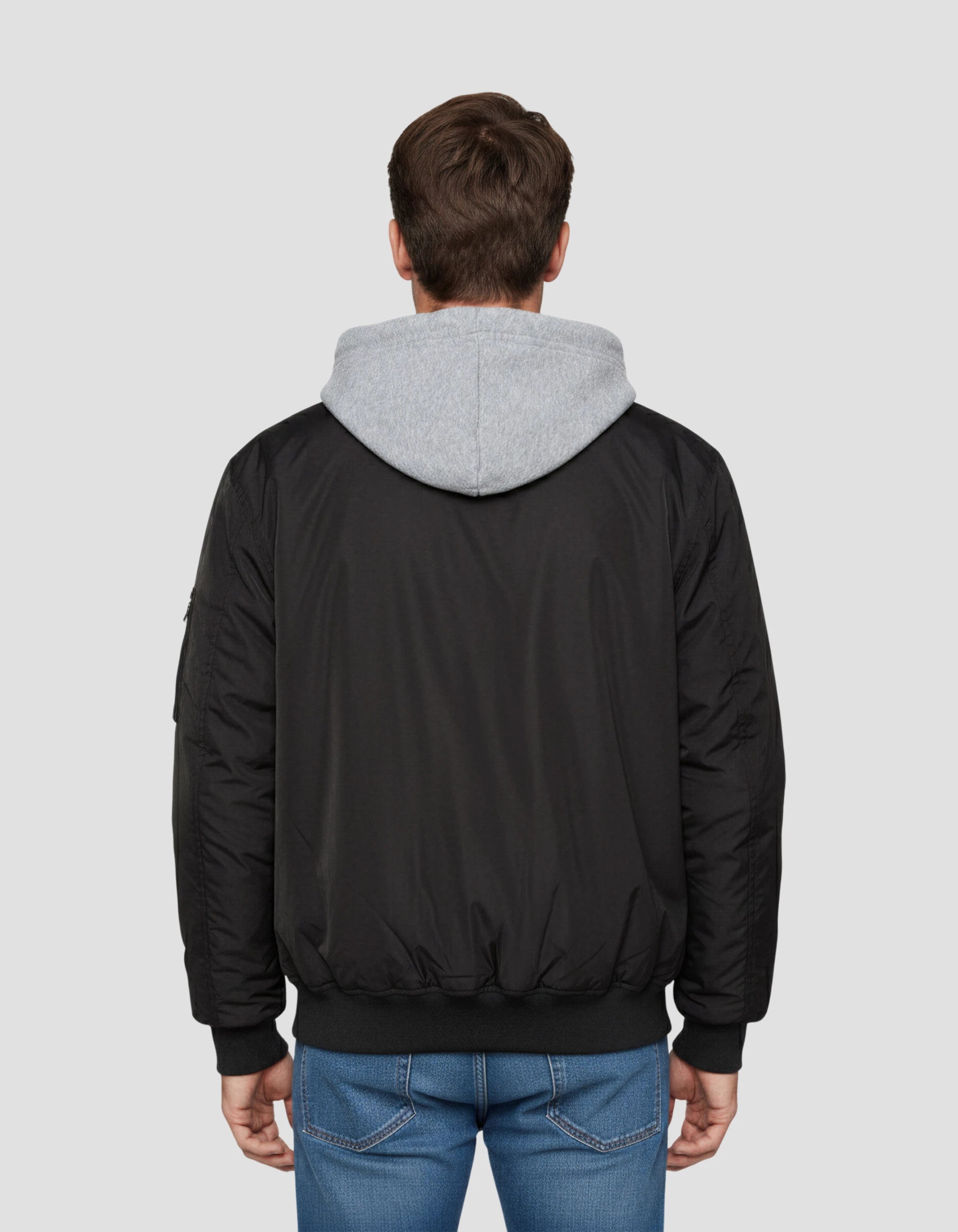 Giacca nera con cappuccio con plastron rimovibile-4