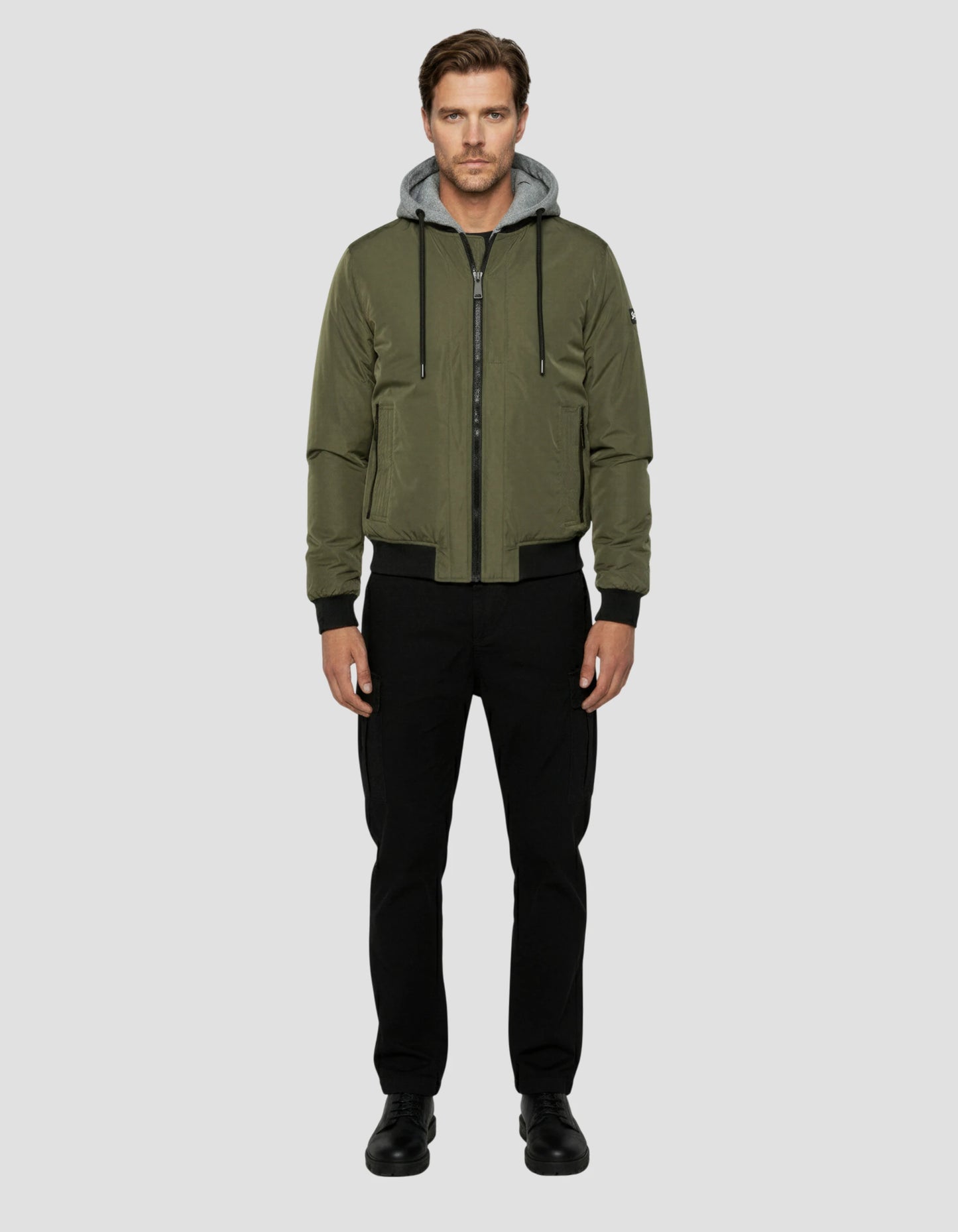 Blouson kaki à capuche avec plastron amovible