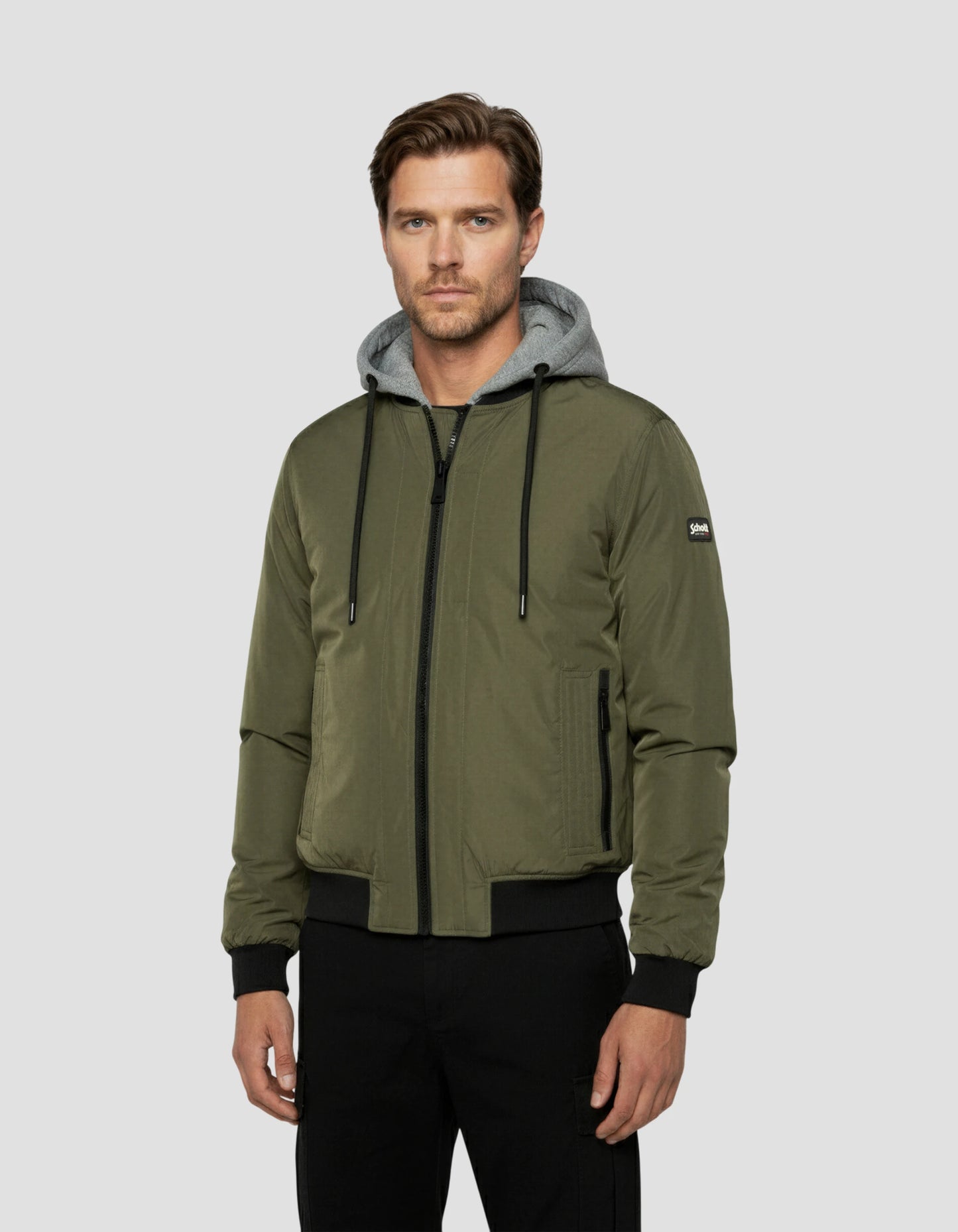 Blouson kaki à capuche avec plastron amovible