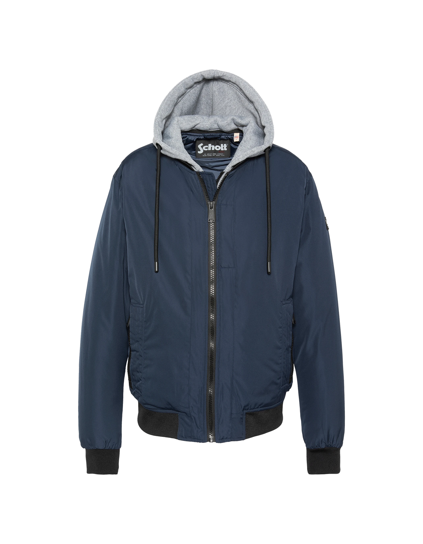 Giacca blu navy con cappuccio con plastron rimovibile