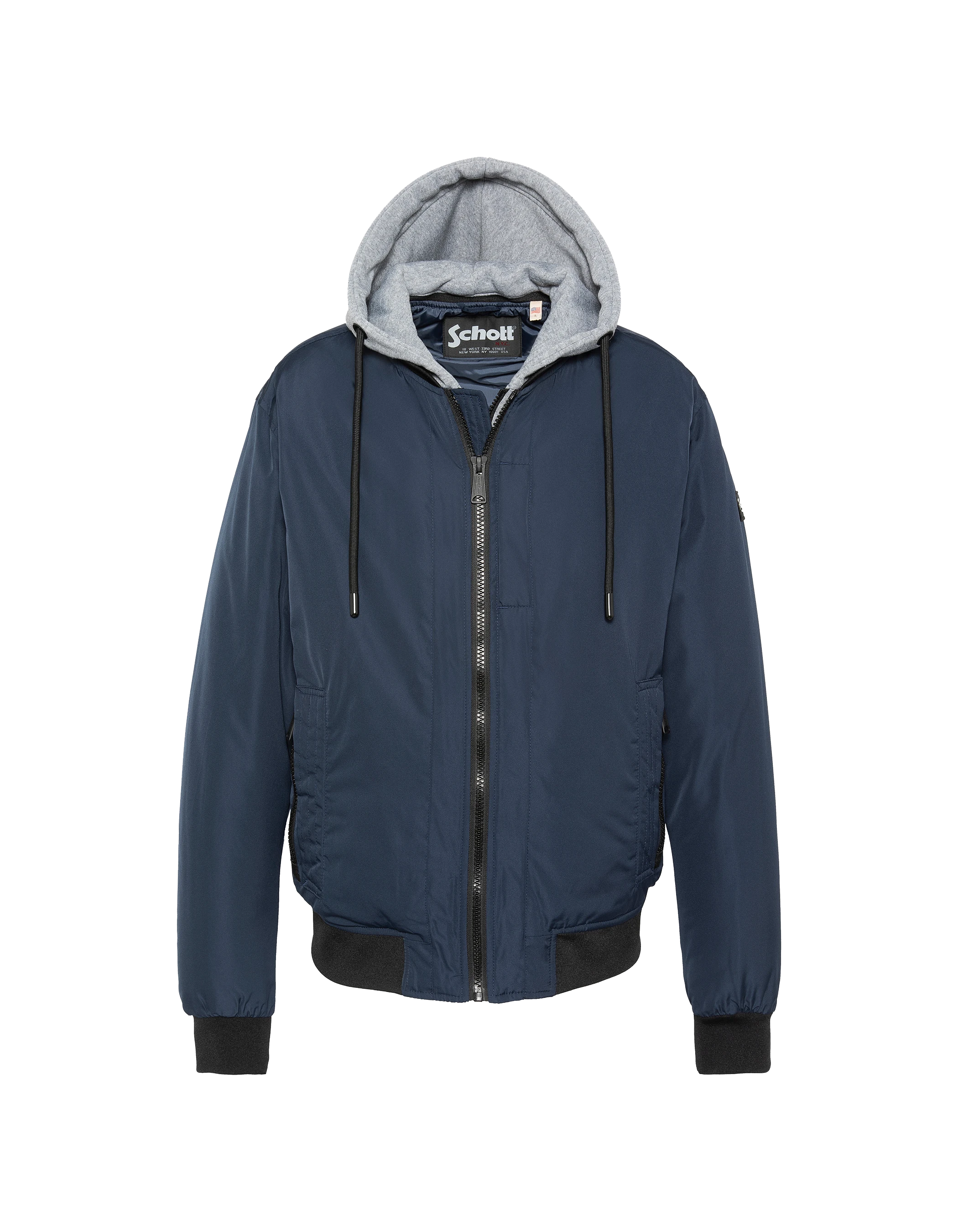 Giacca blu navy con cappuccio con plastron rimovibile-2