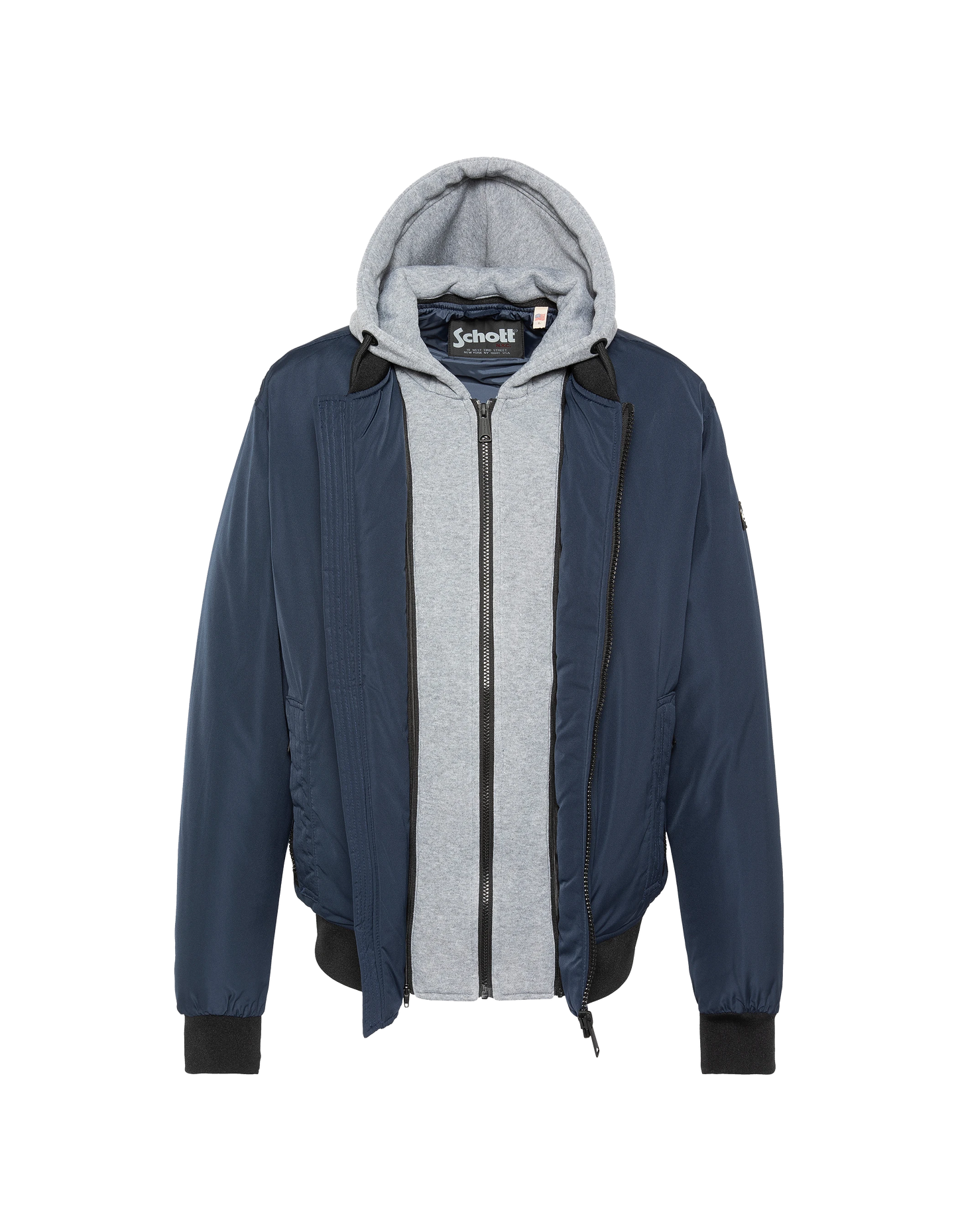 Giacca blu navy con cappuccio con plastron rimovibile