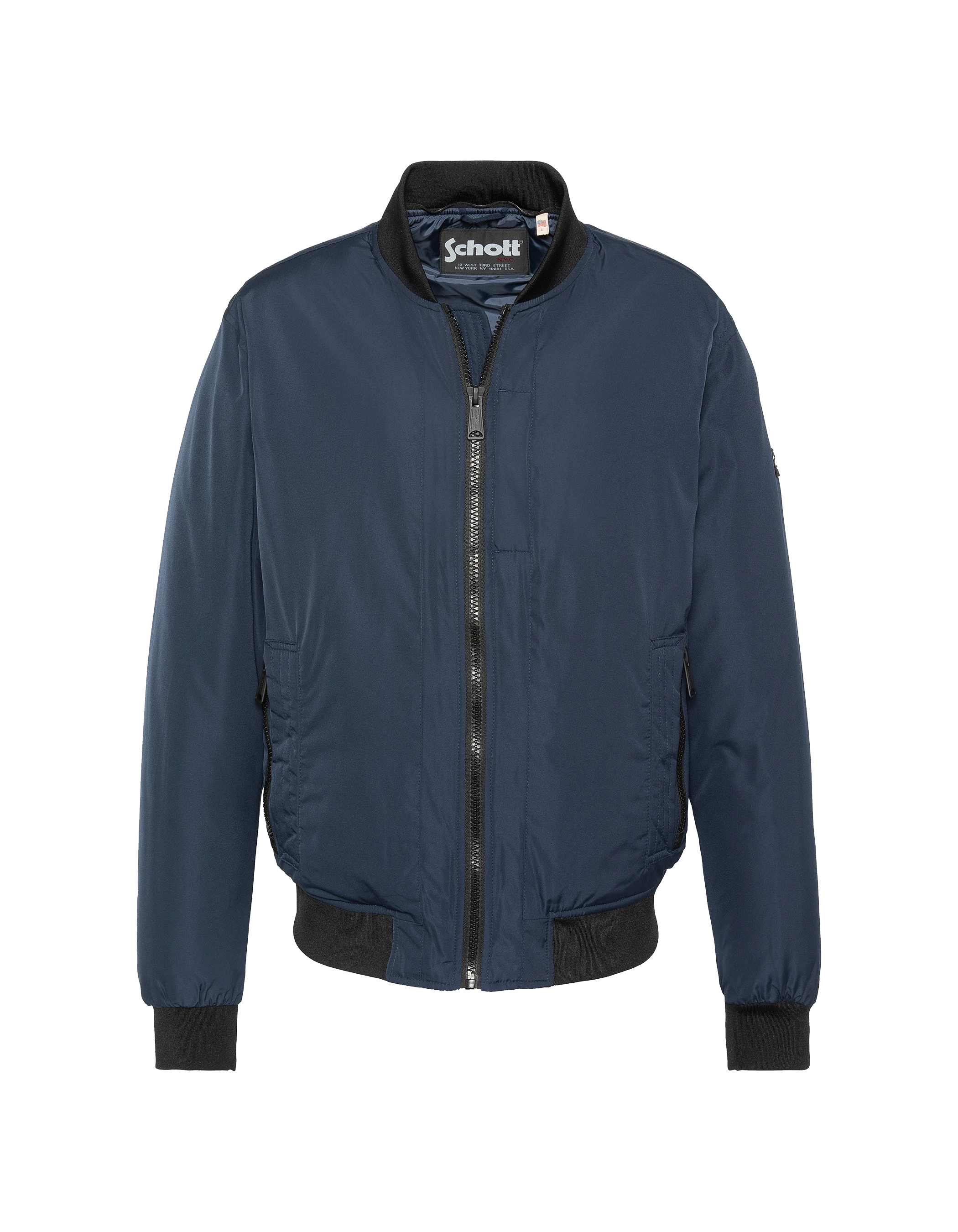 Giacca blu navy con cappuccio con plastron rimovibile-6