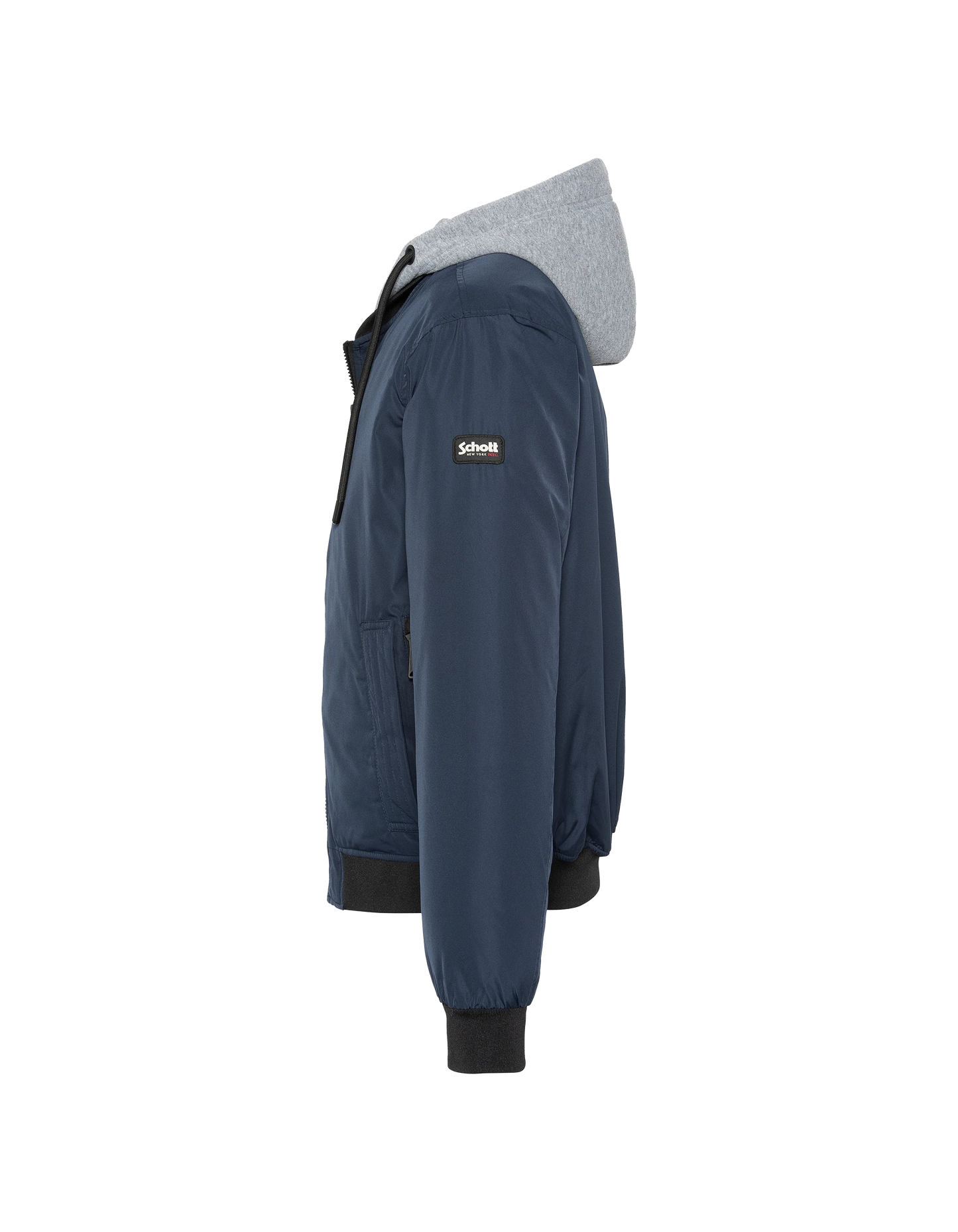 Giacca blu navy con cappuccio con plastron rimovibile
