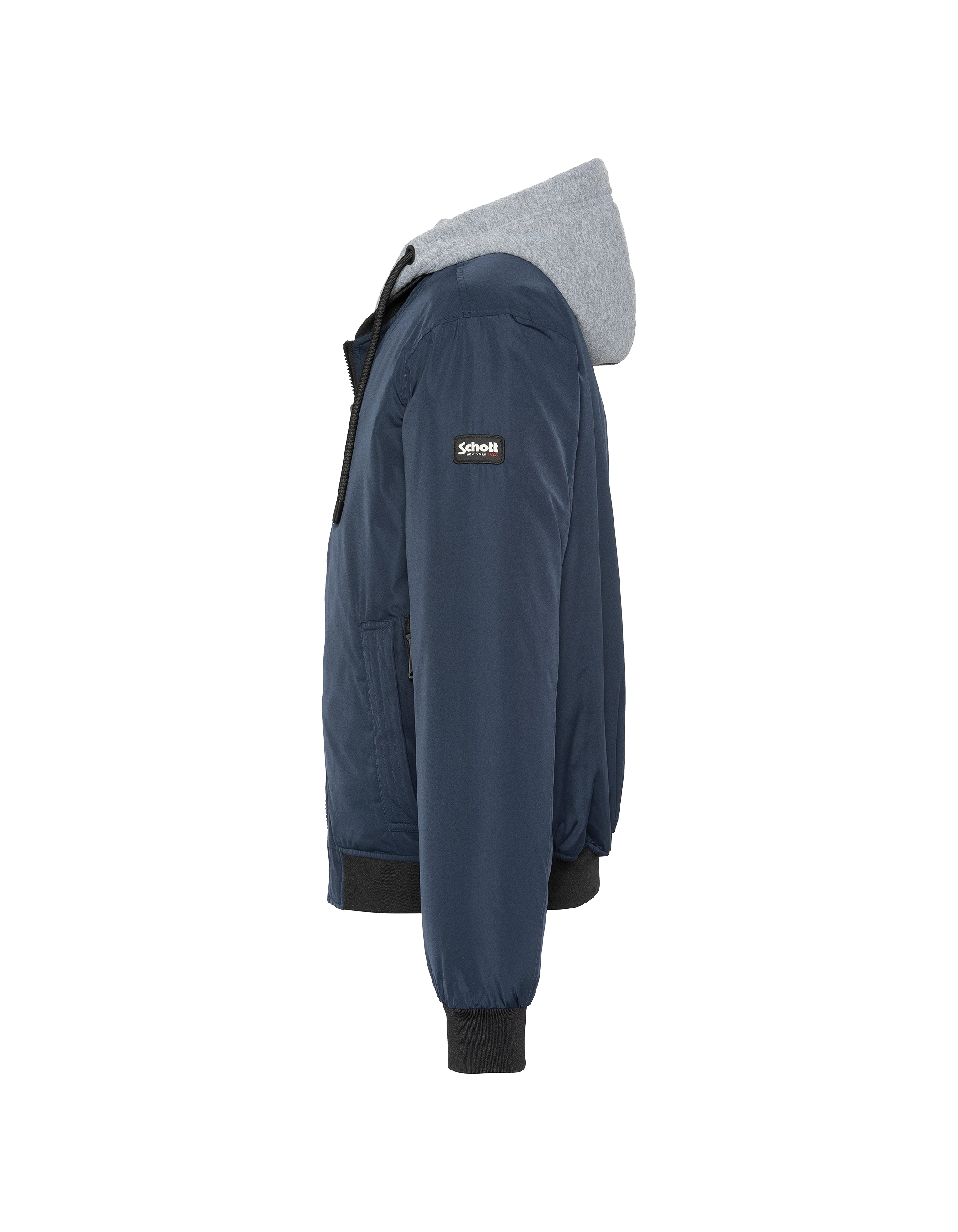 Giacca blu navy con cappuccio con plastron rimovibile-7