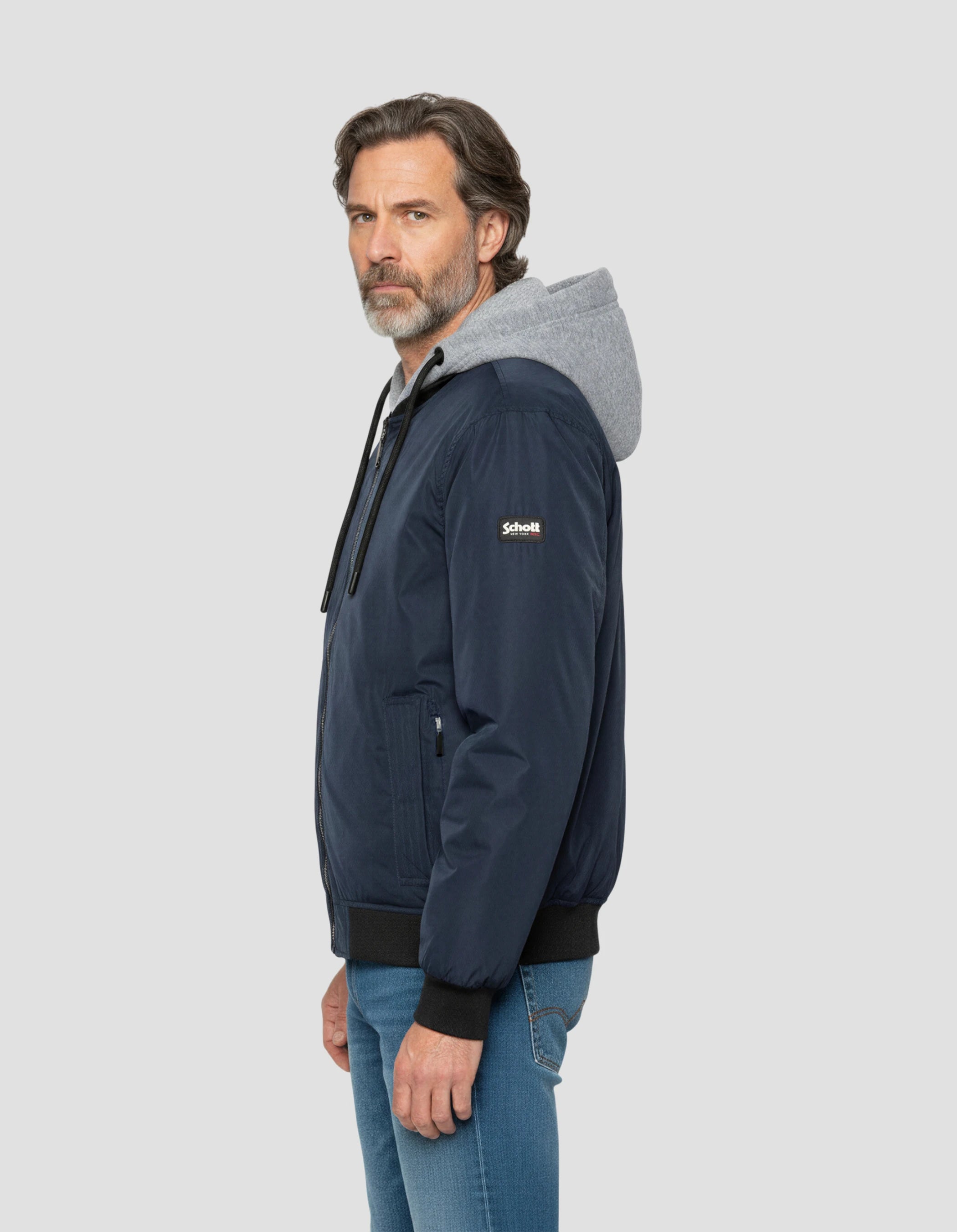 Giacca blu navy con cappuccio con plastron rimovibile-3