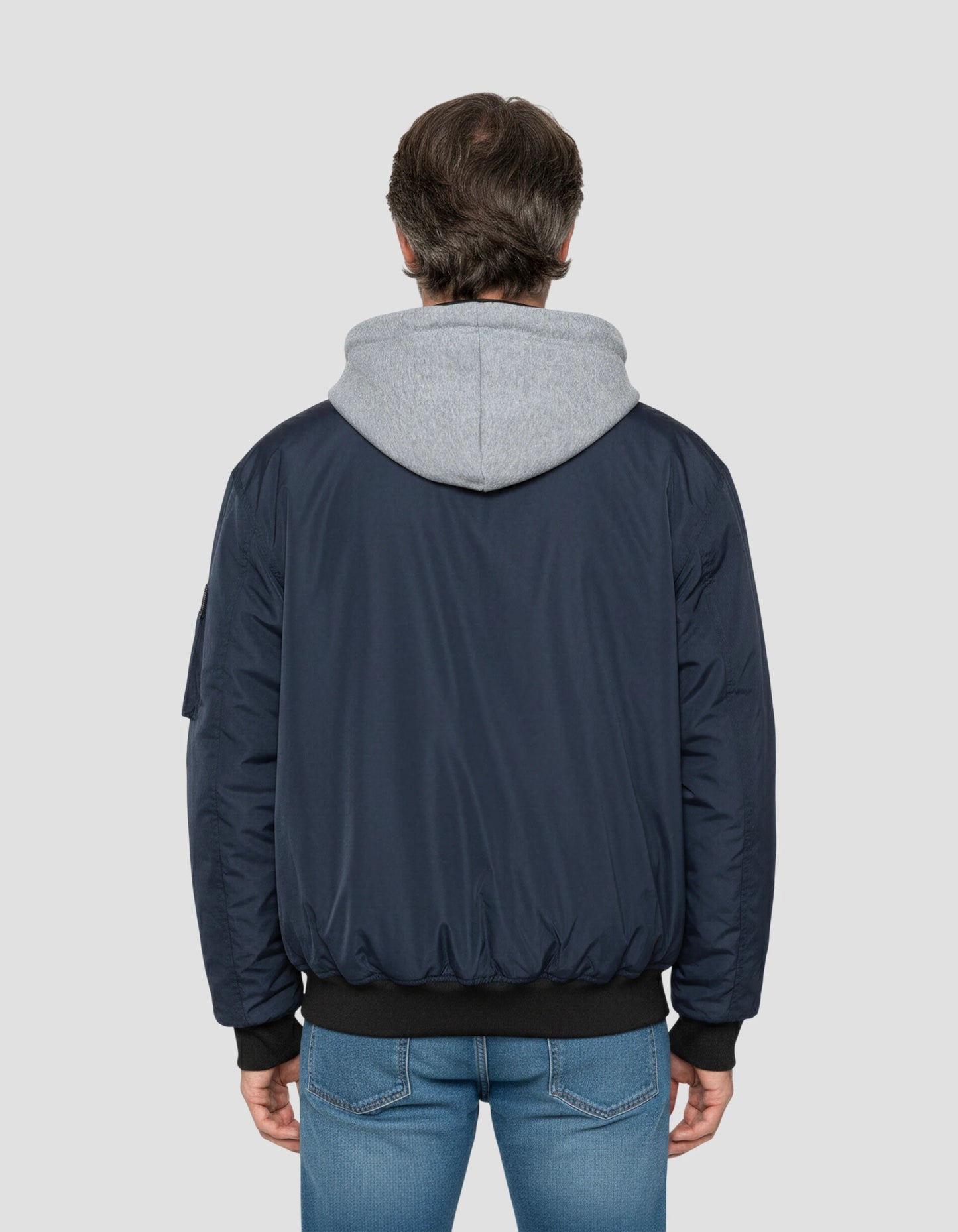 Giacca blu navy con cappuccio con plastron rimovibile