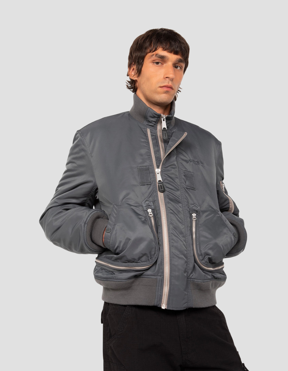 Blouson bomber tactique étain double zip, coupe oversize-3