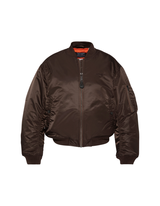Bomber MA-1 anni '90 marrone scuro in nylon riciclato, taglio corto e comfort, taglia large